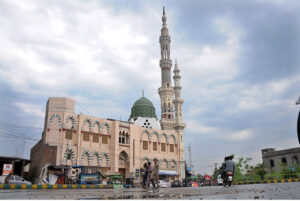 An attractive view of the Jamia Masjid at Dera Adda after rain in the city