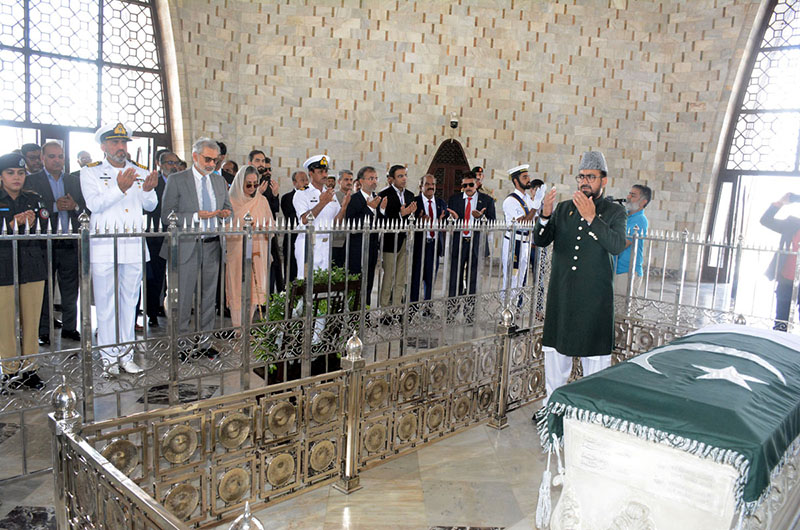 Chief Justice of Pakistan, Justice Qazi Faez Isa heading to lay wreath at the mausoleum of father of the nation Quaid-e-Azam Mohammed Ali Jinnah