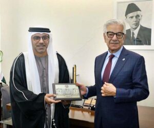 H.E.Hamad Obaid Ibrahim Salem Al Zaabi, Ambassador of the United Arab Emirates (UAE) called on Minister for Defence, Khawaja Muhammad Asif.