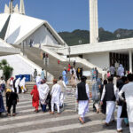 A large number of people visit Faisal Mosque on the 2nd day celebrations of Eid ul Fitr in the federal capital