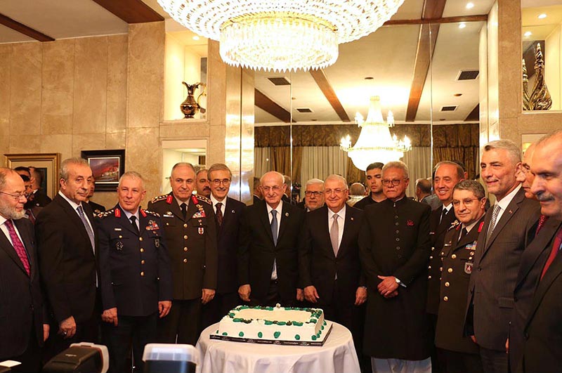 Turkish Minister for National Defence H.E. Yasar Guler, Turkish Minister for Trade H.E. Prof. Dr Omer Bolat, Ambassador H.E Dr. Yousaf Junaid during Pakistan Day reception