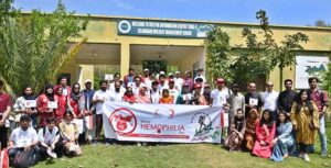 Representatives of PRCS, IFRC, ICRC, Norwegian Red Cross, Turkish Red Crescent, German Red Cross and volunteers participating in hiking on the occasion of World Hemophilia Day at Margalla Hills, Trail 5 in Federal Capital.