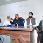 Central Chairman of Kisan Ittehad, Chaudhry Khalid Hussain is addressing the journalists in a press conference at the press Club