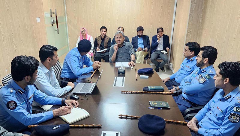Federal Minister for Interior Mohsin Naqvi chairing a meeting regarding improving Law & order situation and crackdown against criminals in the capital