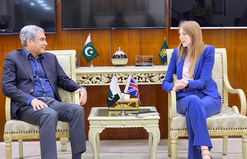 Federal Minister for Interior Mohsin Naqvi in a meeting with British High Commissioner HE Jane Marriott