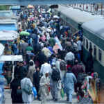 People arriving back to the city after spending Eid holidays with their family members in hometowns.