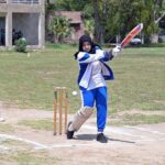 A view of cricket match played between Government Women College Farooq Colony and Iqra Girls College teams during Inter Girls Collegiate Cricket Tournament organized by Education Board Sargodha