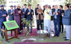 Speaker National Assembly Sardar Ayaz Sadiq planting a sapling of Magnolia Grandiflora in front of Parliament House.