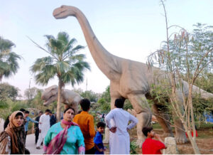 People visit Dinosaur Theme Park on the 3rd day of Eid-ul-Fitr at Dino Safari Park