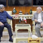 Federal Minister for Interior Mohsin Naqvi in a meeting with the Ambassador of Iran Dr Reza Amiri Moghaddam