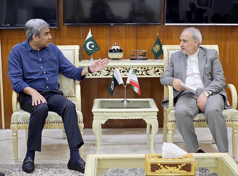 Federal Minister for Interior Mohsin Naqvi in a meeting with the Ambassador of Iran Dr Reza Amiri Moghaddam