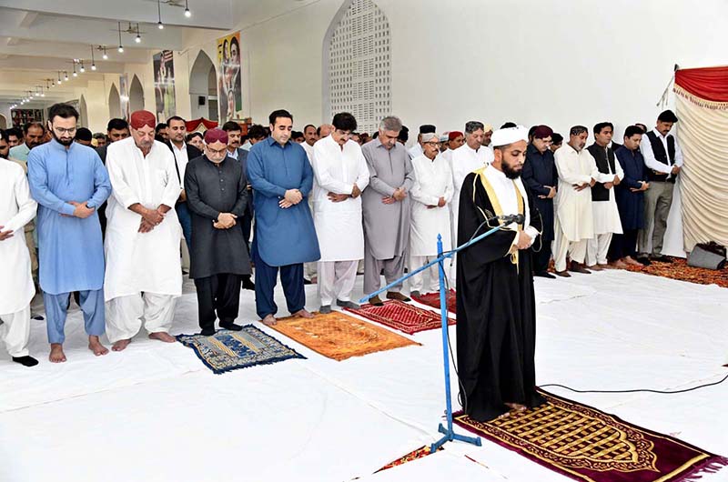 Chairman Pakistan Peoples Party Bilawal Bhutto Zardari along with Sindh Chief Minister Syed Murad Ali Shah offering Eidul Fitr prayer at Gharhi Khuda Bakhsh