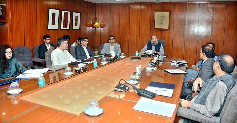 The Federal Minister for Commerce Jam Kamal Khan getting briefing at Trade Development Authority of Pakistan (TDAP)