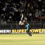 New Zealand batter Tim Robinson play a shot during the 2nd T20 cricket match between Pakistan vs New Zealand at Pindi Cricket Stadium