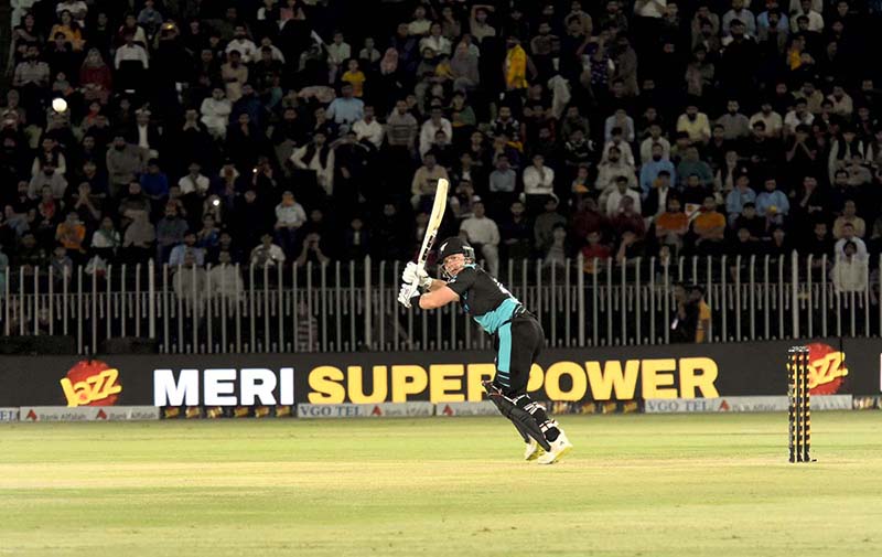 New Zealand batter Tim Robinson play a shot during the 2nd T20 cricket match between Pakistan vs New Zealand at Pindi Cricket Stadium