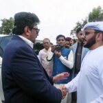 Sindh Governor Mohammad Kamran Khan Tessori exchanging Eid greetings after offering Eidul Fitr prayer at Polo Ground
