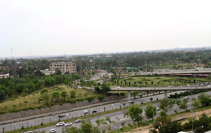 A beautiful view of Peshawar Mor Fly over during rainy weather in the Federal Capital.