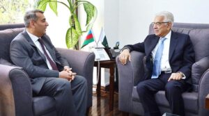 H.E. Khazar Farhadov, Ambassador of Azerbaija Azerbaijan called on Minister for Defence Khawaja Muhammad Asif.