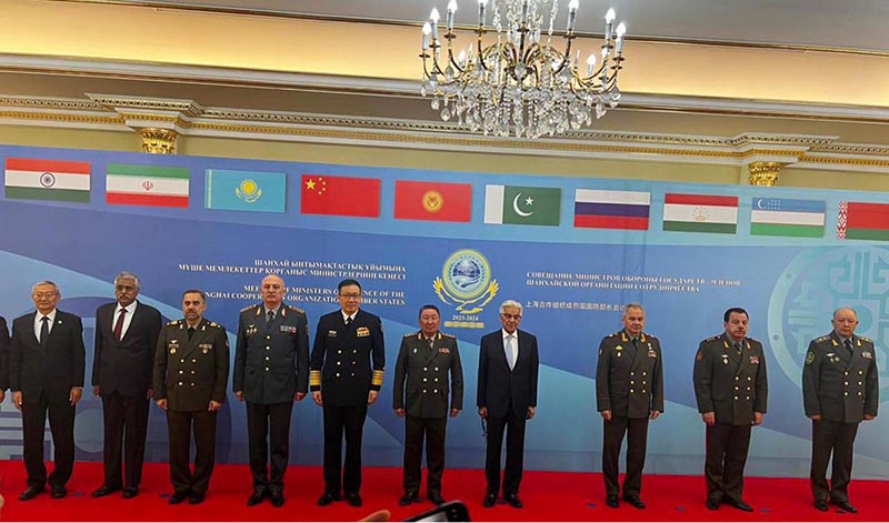 Federal Minister for Defence & Defence Production, Khawaja Muhammad Asif in a group photo with Defence Ministers of member states of the Shanghai Cooperation Organization (SCO)