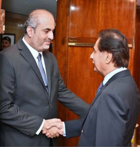 Ambassador of Qatar Ali Mubarak Ali Essa Al-Khater called on Speaker National Assembly Sardar Ayaz Sadiq at Parliament House.