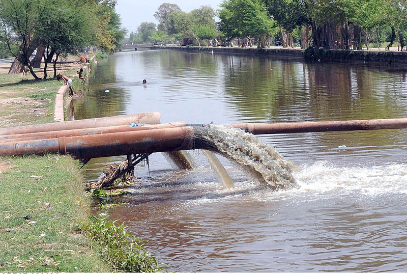 A view of sewage water dropping into the canal creating environmental problems.