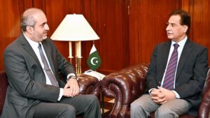 Ambassador of Qatar Ali Mubarak Ali Essa Al-Khater called on Speaker National Assembly Sardar Ayaz Sadiq at Parliament House.