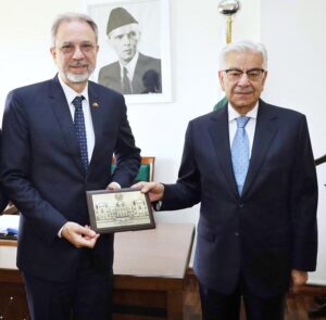 Ambassador of the Republic of Turkiye, H.E. Mehmet Pacaci called on Minister for Defence Khawaja Muhammad Asif.