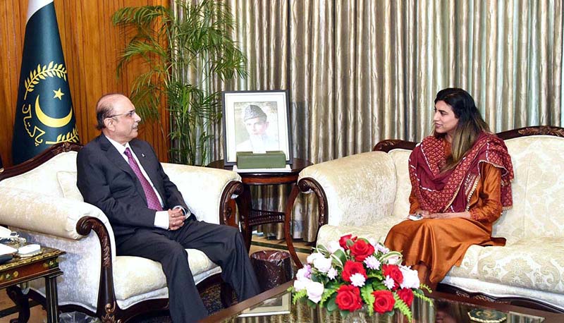 Pakistan's High Commissioner-designate to Singapore, Ms Rabia Shafiq, called on President Asif Ali Zardari, at Aiwan-e-Sadr.