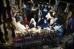 Women shopping clothes for Eid at Resham bazaar