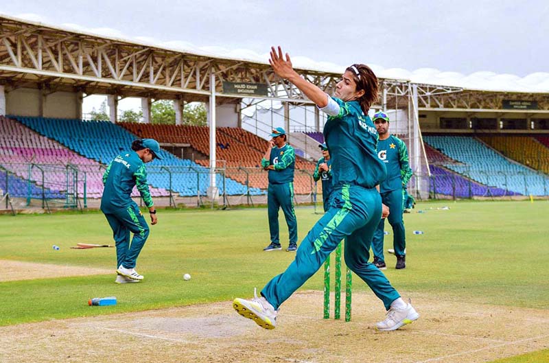 Pakistan Women’s Cricket team player in action during training session at the National Bank Stadium.