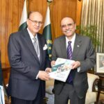 The Banking Mohtasib Pakistan (BMP), Sirajuddin Aziz presenting the Annual Report 2023 of BMP to President Asif Ali Zardari at Aiwan-e-Sadr