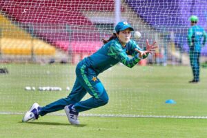 Pakistan Women’s Cricket team player in action during training session at the National Bank Stadium.