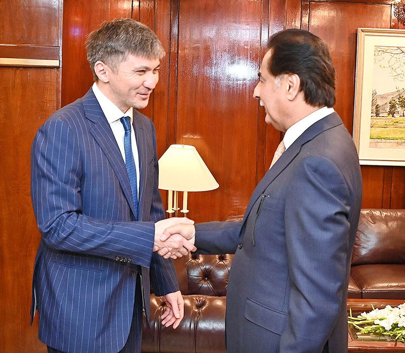 Speaker National Assembly Sardar Ayaz Sadiq receiving Ambassador of the Republic of Kazakhstan Yerzhan Kistafin at Parliament House