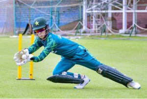 Pakistan Women’s Cricket team player in action during training session at the National Bank Stadium.