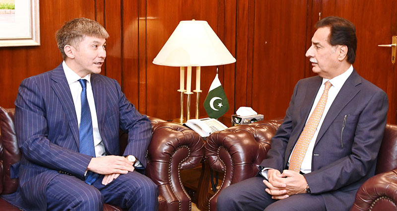 Speaker National Assembly Sardar Ayaz Sadiq receiving Ambassador of the Republic of Kazakhstan Yerzhan Kistafin at Parliament House