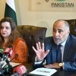 Chairman IPO Pakistan Farukh Amil and Shazia Adnan, Director General (IPO) Pakistan addressing a press conference on curtain raiser of World Intellectual Property Day is celebrated every year on 26 April at IPO Pakistan Headquarters.