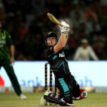 New Zealand batter Tim Seifert plays a shot during the Fifth Twenty20 International cricket match between Pakistan and New Zealand at the Qaddafi cricket stadium