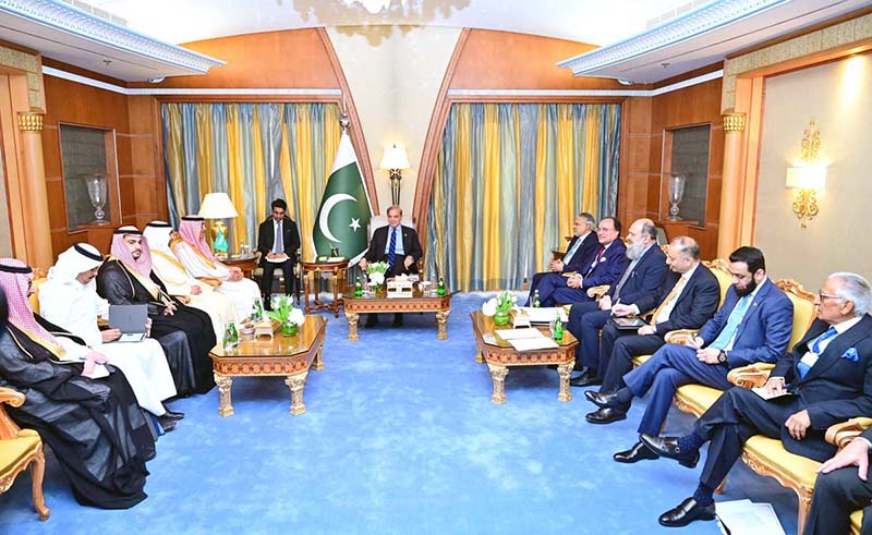 Saudi Minister for Finance H.E. Mohammad Al Jadaan calls on Prime Minister Muhammad Shehbaz Sharif on the sidelines of a Special Meeting of the World Economic Forum