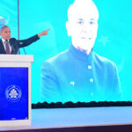 Prime Minister Muhammad Shehbaz Sharif addresses a ceremony at the proposed site of Danish School
