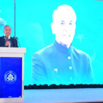Prime Minister Muhammad Shehbaz Sharif addresses a ceremony at the proposed site of Danish School
