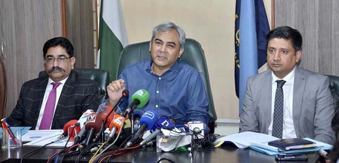 Federal Minister for Interior Mohsin Raza Naqvi addressing a press.