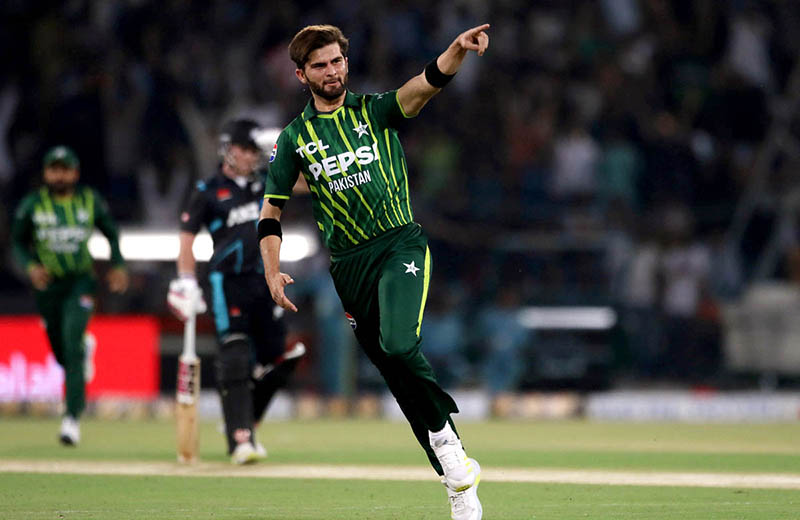 New Zealand batter Tim Seifert plays a shot during the Fifth Twenty20 International cricket match between Pakistan and New Zealand at the Qaddafi cricket stadium
