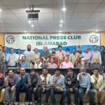A group photograph of newly elected office bearers of Rawalpindi Islamabad Photo Journalist Association 2024-25 at National Press Club.