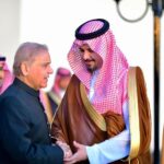 Prime Minister Muhammad Shehbaz Sharif is being received by Governor of Madinah H.R.H. Prince Salman bin Sultan Al Saud at Madinah Airport