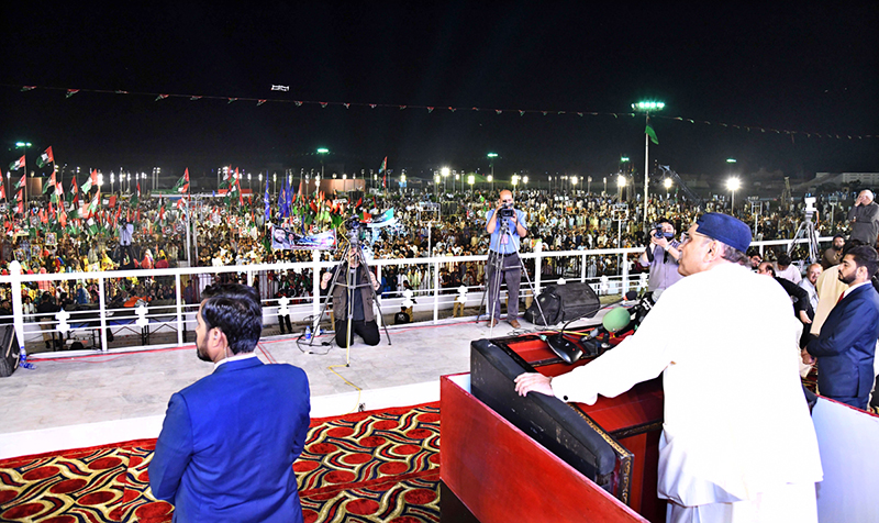 President Asif Ali Zardari addressing to public gathering on the occasion of 45th Death Anniversary of Shaheed Zulfiqar Ali Bhutto at Garhi Khuda Bakhsh Bhutto