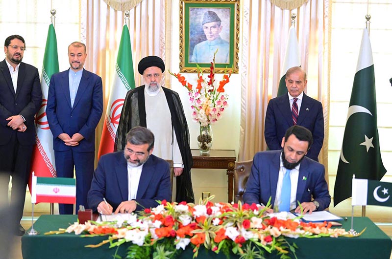 Prime Minister Muhammad Shehbaz Sharif and President of Iran H.E Dr. Seyyed Ebrahim Raisi witness signing of MoUs of cooperation in different fields between Iran and Pakistan.