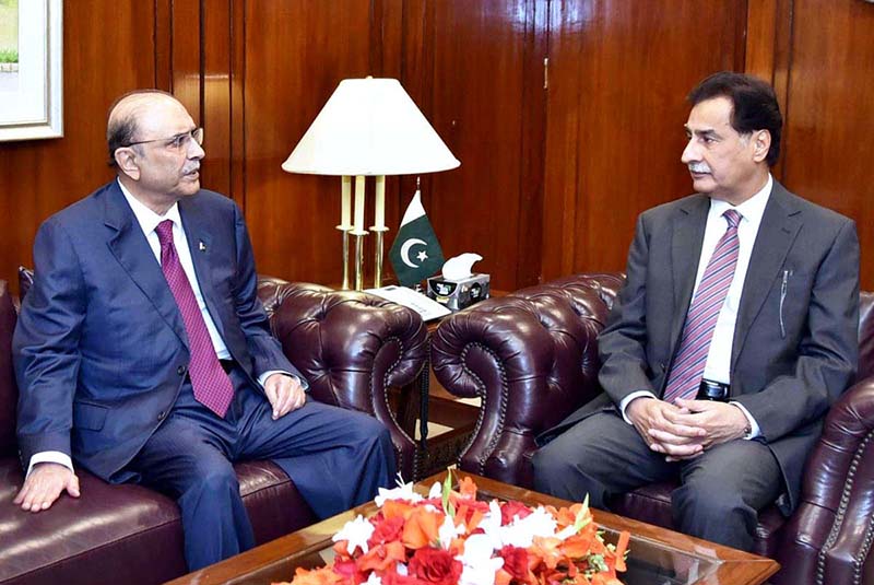 President Asif Ali Zardari meeting with the Speaker National Assembly, Sardar Ayaz Sadiq.