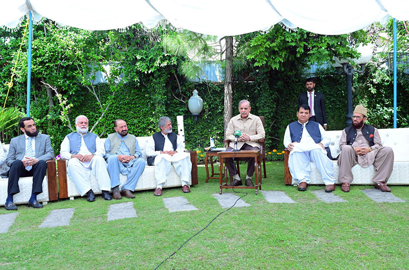 Prime Minister Muhammad Shehbaz Sharif offering condolences to the family members of Pakistan Customs Inspector Husnain Ali Tirmazi Shaheed in Abbotabad.