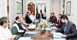 Federal Minister for Maritime Affairs, Qaiser Ahmed Shaikh chairing meeting at Korangi Fisheries Harbour Authority.