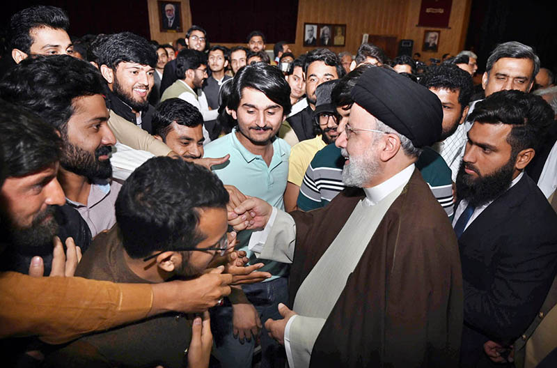 President of the Islamic Republic of Iran Dr. Seyyed Ebrahim Raisi shaking hand with students during his visit the Government College University (GC) Lahore.